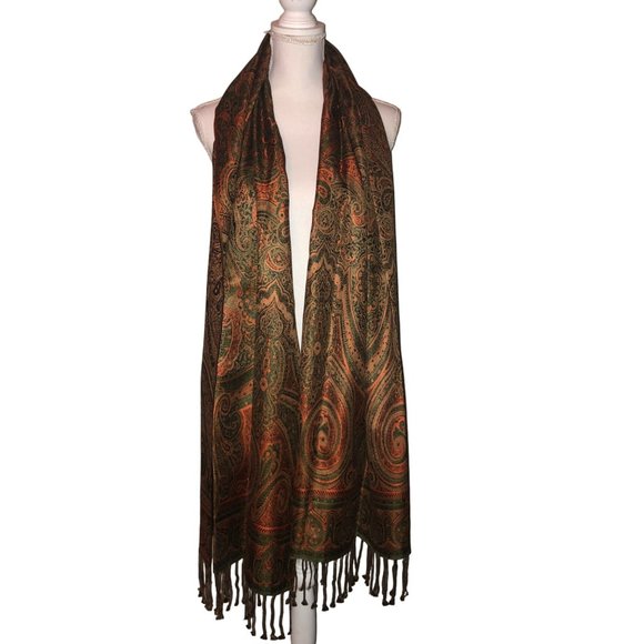 Talbots Scarf Used Large Oranges Greens *No Material Tag - Picture 3 of 16